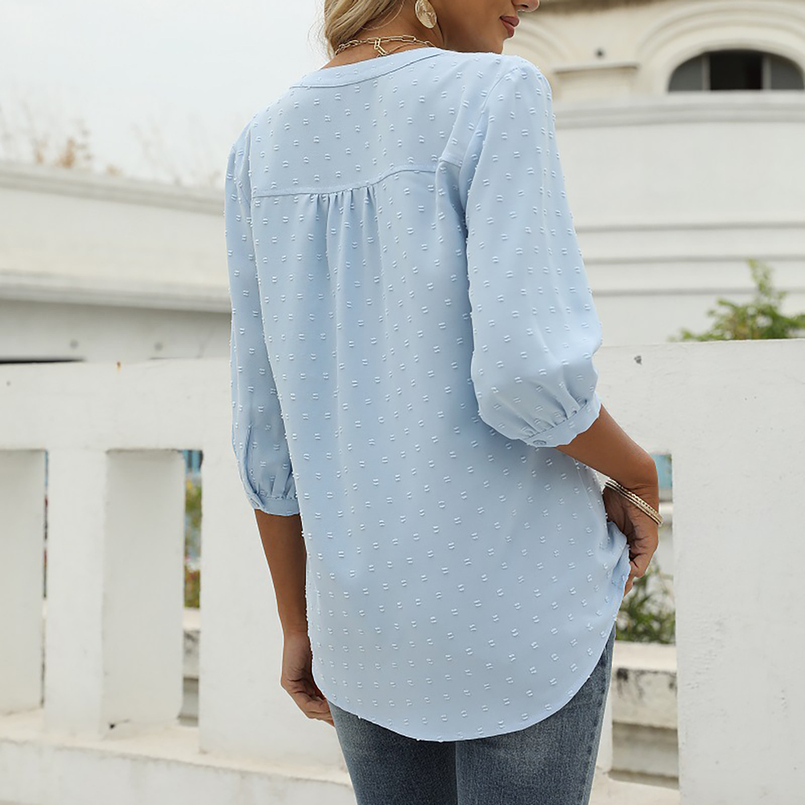 thumbnail image 4 of Blusa con cuello alto y estampado floral para mujer - Poliéster, corte holgado - Casual de primavera/verano - S-XXL, 4 of 8
